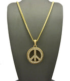 Stone Stud Hollowed Peace Symbol Pendant w/ Chain Necklace