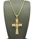 Stone Stud Veritas Aequitas Cross Pendant with Chain Necklace