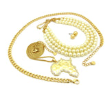 Women's Fashion Africa Pendant Earring and Simulated Pearl Necklace Set in Gold-Tone