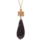 Women's Smooth Long Briolette Stone Dangle Pendant with 30" Link Chain Necklace