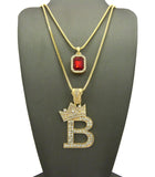 Tilted Crown on Initial B Pendant Set w/ Chain Necklace