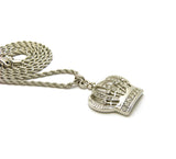 Stone Stud Hollow Royal Crown Pendant with 2mm 24" Rope Chain Necklace