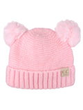C.C Kids' Children's Double Ear Soft Pom Fuzzy Lined Cuff Beanie Cap