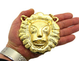 Gold-Tone Smooth Mane Lion Head Pendant w/ 10mm 30" Cuban Chain Necklace
