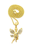 Stone Stud Dancing Flying Angel Pendant w/ Chain Necklace