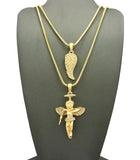 Angel Wing Pendant & Baby Halo Angel Pendant Set w/ Chain Necklace