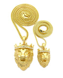 King Lion Pendant Set w/ Rope and Cuban Chain Necklaces in Gold-Tone