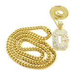 Stone Stud Hip-Hop CMG Initials Pendant Necklace with 8mm 30" Miami Cuban Chain in Gold-Tone