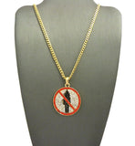 Red Stone Stud Border Mini Rapper Monster Logo Pendant w/ 24" Chain Necklace