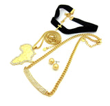 Women's Fashion Africa Pendant Earring and Necklace Set in Gold-Tone