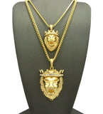 King Lion Pendant Set w/ Rope and Cuban Chain Necklaces in Gold-Tone
