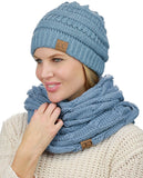 C.C Unisex Soft Stretch Chunky Cable Knit Beanie and Infinity Loop Scarf Set