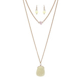 Women's Flat Oval Stone Pendant Necklace and Earrings Set