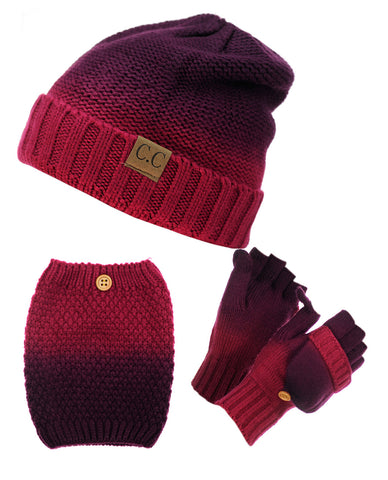 NYfashion101 Exclusive 3 Piece Two Tone Boot Cuff, Beanie & Mitten Set