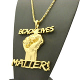 Raised Fist Between Black Lives Matter! Pendant w/3mm 30" Box Chain Necklace, Gold-Tone