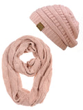 C.C Unisex Soft Stretch Chunky Cable Knit Beanie and Infinity Loop Scarf Set