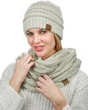 C.C Unisex Soft Stretch Chunky Cable Knit Beanie and Infinity Loop Scarf Set