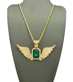 Stone Stud Gemstone w/ Angel Wing Pendant on Chain Necklace