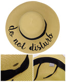 C.C Women's Paper Weaved Beach Time Embroidered Quote Floppy Brim Sun Hat