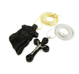 Jesus Face and Crucifix Black Wood Pendant w/ 2mm 24" & 30" Box Chain Neckaces