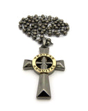 Gold-Tone Veritas Aequitas Pendant 6mm 30" Bead Chain Necklace in Hematite-Tone