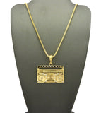 Stone Stud Boom Box Player Pendant with Chain Necklace