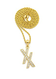 Stone Stud Double X Pendant w/ 2mm 24" Rope Chain Necklace