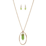 Women's Encircled Wired Stone Pendant Necklace and Earrings Set