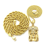 Pendant with 3mm 24" Rope Chain and 6mm 30" Rope Chain Necklace in Gold-Tone