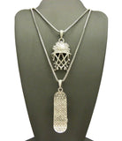 Stone Stud Basketball Net & Skateboard Pendant Set w/ 2mm 24" & 30" Box Chain Necklaces