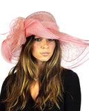 NYFASHION101 Kentucky Derby Enlarged Sheer Floral Accent Sinamay Dress Hat