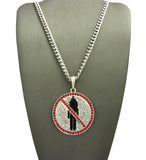 Red Stone Stud Border Rapper Music Video Monster Logo Pendant w/ 24" Chain Necklace