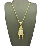 Stud All Over Power Plug Pendant with Chain Necklace