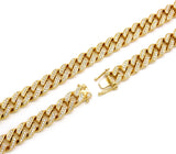 Hip-Hop Rapper's Style 12mm Iced Out Gold-Tone Cuban Chain Necklace with Box Clasp, 30"