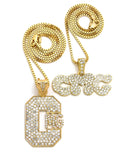 Stone Stud Hip Hop CMG Record Label Initials Pendant Set with 2mm 24" & 30" Box Chain Necklaces