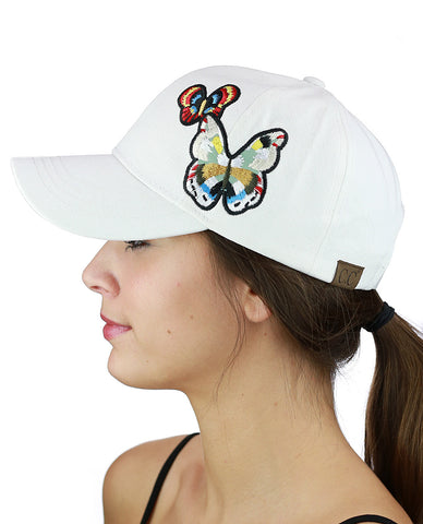 C.C Colorful Embroidered Butterfly Adjustable Precurved Baseball Cap Hat