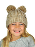 C.C Kids' Children's Cable Knit Double Ear Pom Cuffed Beanie Cap Hat