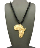 Diversified Single Pendant Piece w/ 6mm 30" Wood Bead Necklace - Power Fist on Africa
