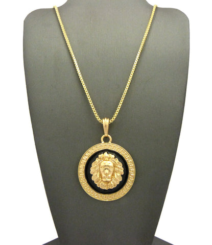 Lion Head Medallion Pendant w/ Chain Necklace
