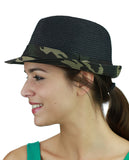 C.C. Unisex Camouflage Band and Brim Weaved Fedora Trilby Hat