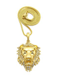 Stone Stud Noble Lion Head Pendant w/ Chain Necklace