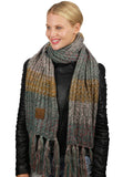 C.C Women's Long Multicolored Warm Cable Knit Shawl Wrap Tassel Scarf