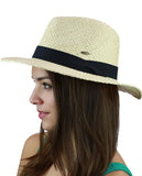 C.C Women's Raffia Straw Weaved Panama Sun Hat with Ribbon Trim
