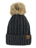 C.C Thick Cable Knit Faux Fuzzy Fur Pom Fleece Lined Skull Cap Cuff Beanie