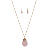 Women's Wired Flat Oval Stone Pendant Necklace and Earrings Set