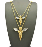 Silver-Tone Dusted Pray Angel Pendant Set w/ Box Chain Necklaces