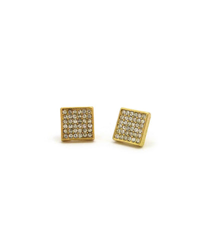 6 Stone Row Square Shape Stud Pierced Earrings