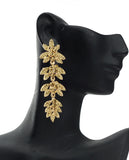 Women's Rhinestone Studded Leaf Dangling Stone Vine Earrings in Gold-Tone