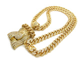 Crown of Thorns Stone Stud Jesus Face Pendant 12mm 30" Iced Out Cuban Chain Necklace in Gold-Tone