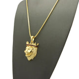 Stone Stud King Lion Pendant with Chain Necklace